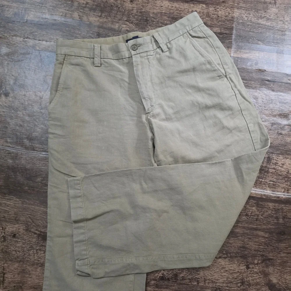 BANANA REPUBLIC Pants Mens 32/30 Khaki Linen Cotton Blend Straight Leg Trousers